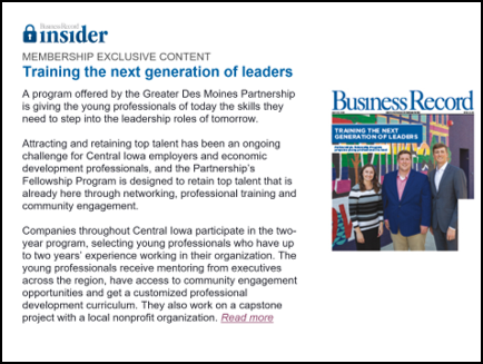Click on the image for the Des Moines Business Record article 