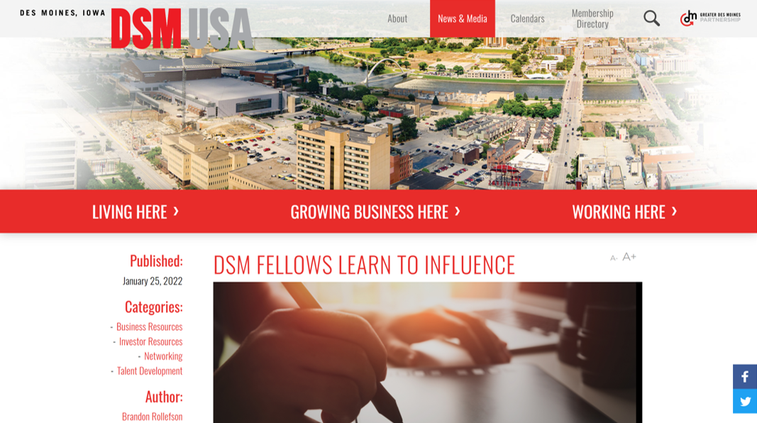 Click on the image to read the DSM Fellows Learn to Influence article by Brandon Rollefson