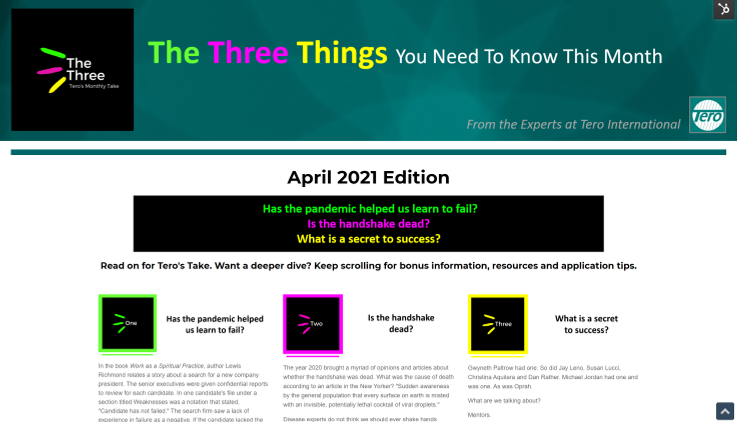 Click on the image to view The Three for April 2021.